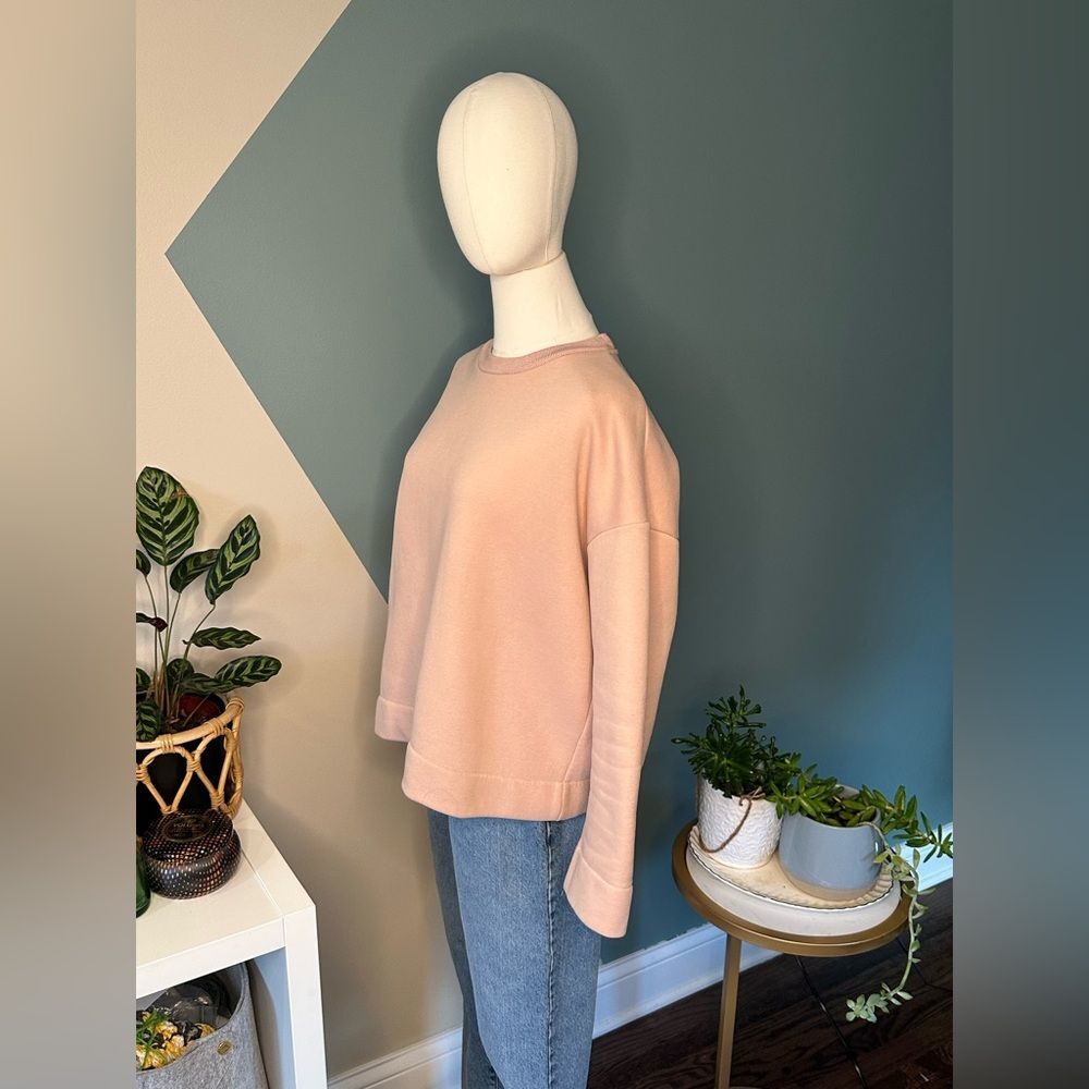 MNG Suit Blush Pink Minimalist Crewneck Sweatshirt Relaxed Fit Pullover XS - Picture 2 of 7